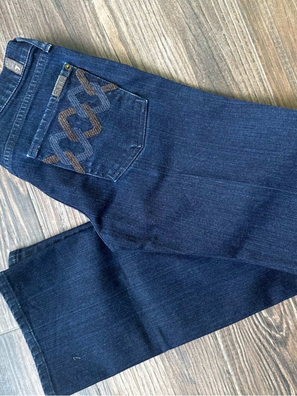7 For All Mankind Dark Blue Flare Jeans with Embroidered Back Y2K Vintage Bootcu - Picture 7 of 16